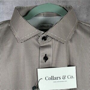 Collars & Co Polo Shirt Mens Medium Brown Houndstooth Dress Collar Preppy NWT
